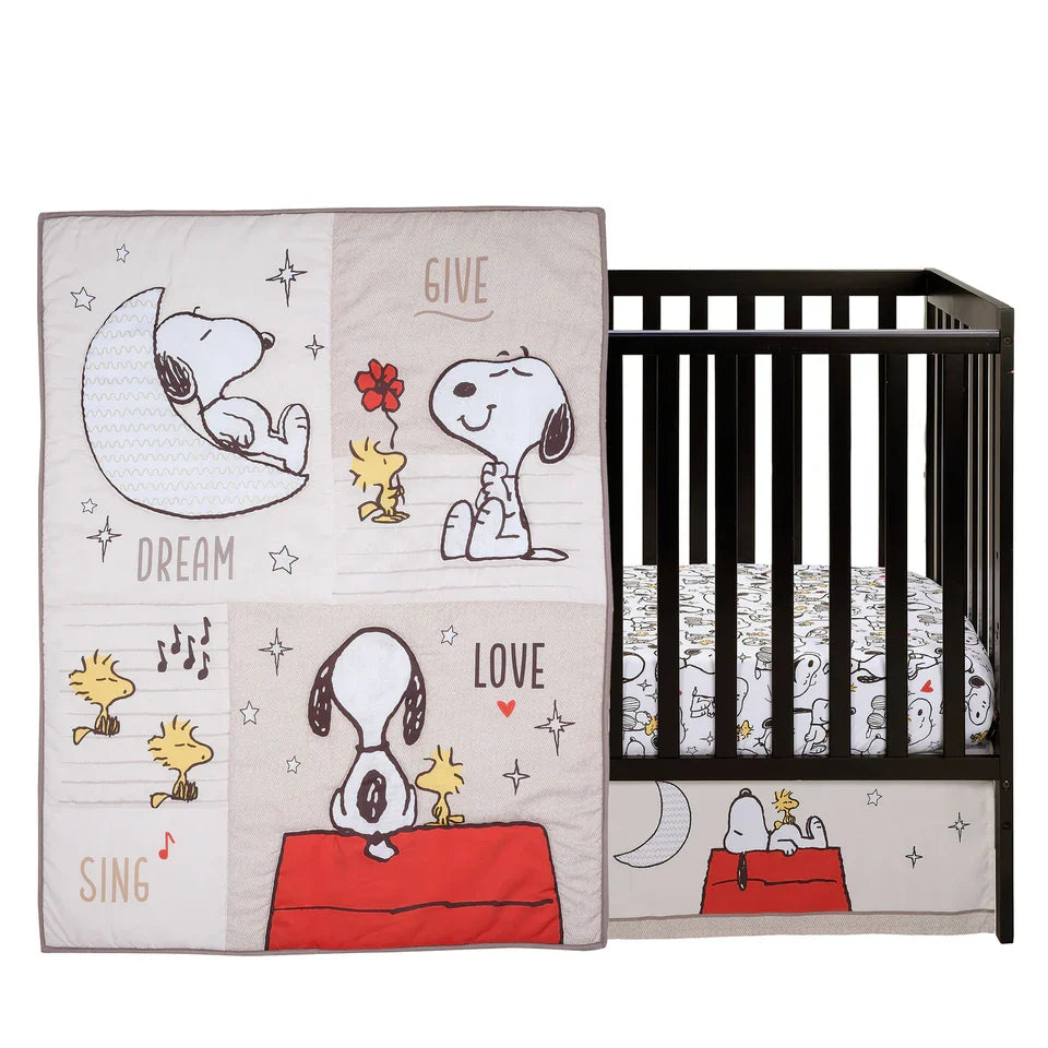 Snoopy Love 3-Piece Infant Baby Nursery Crib Bedding Set T433630