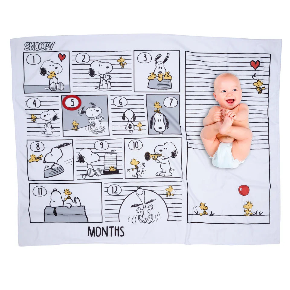 Snoopy Milestone Photo Baby Blanket Black/White Fleece S216