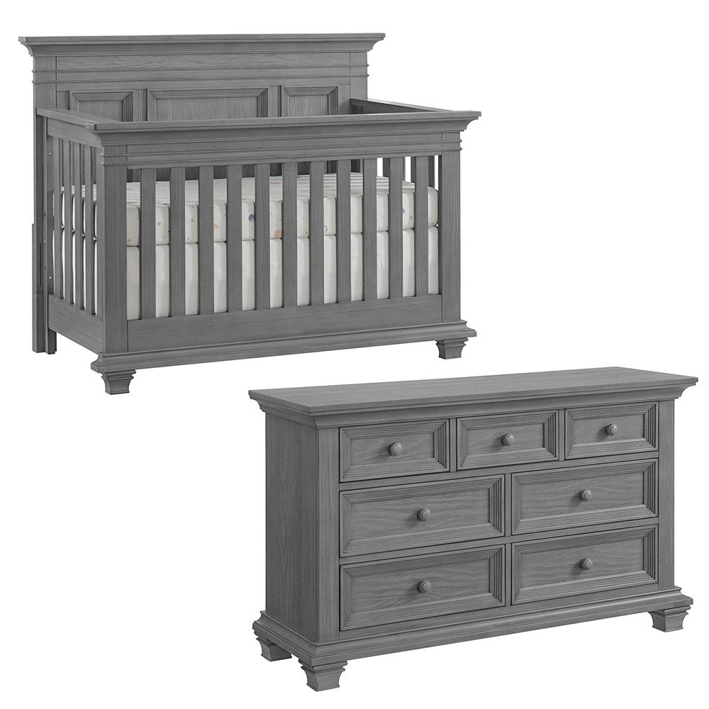 Convertible Crib and 7 Drawer Dresser Nursery Set in Dusk Gray R73755
