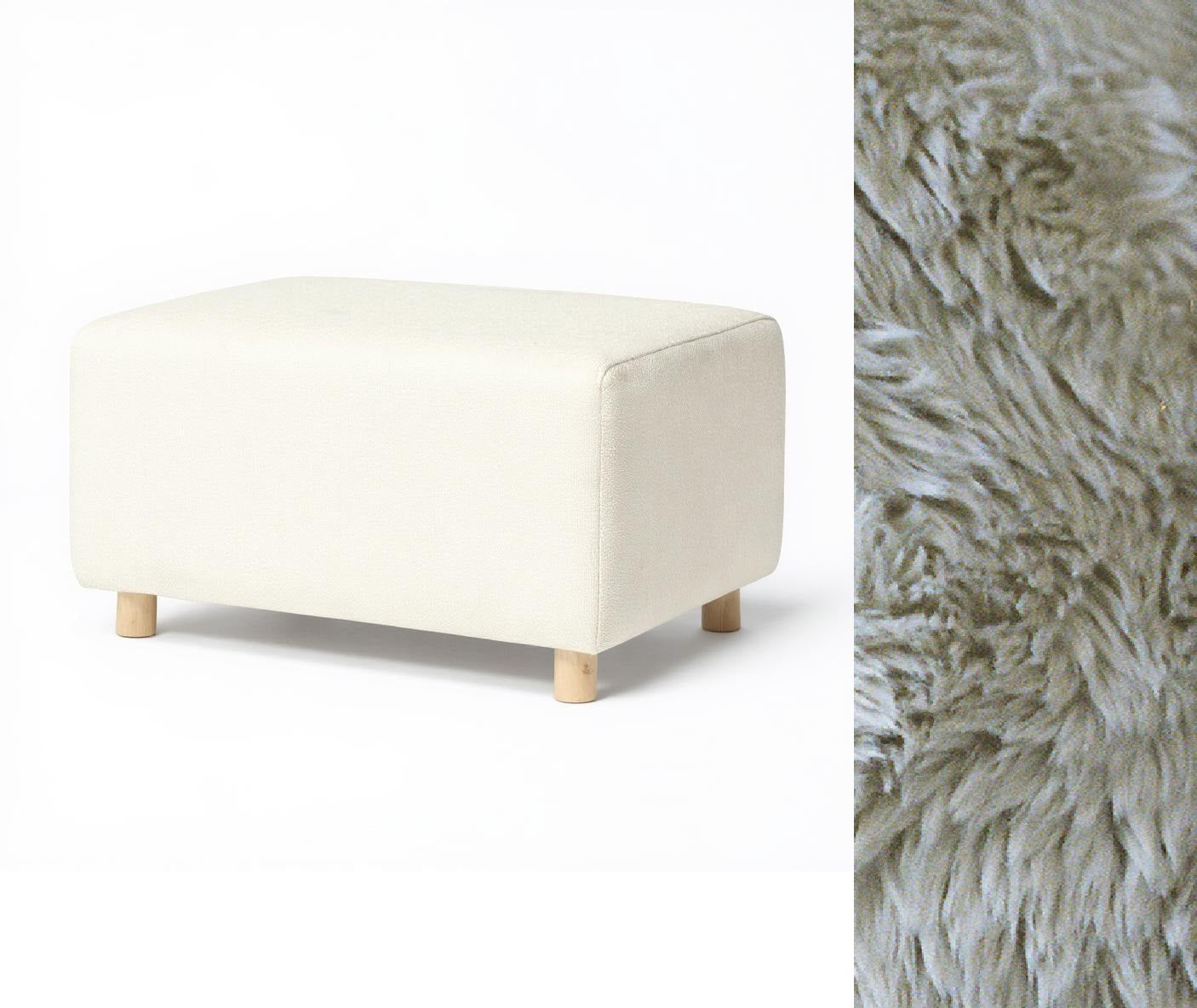 Wide Rectangle Ottoman with Wood Base I157