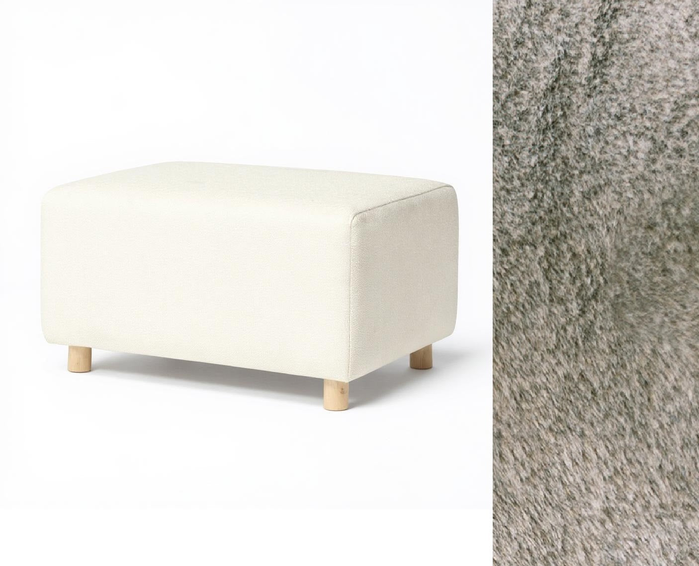 Wide Rectangle Ottoman with Wood Base I157